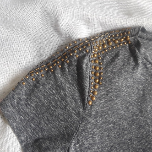 {J. Crew} Small Gray Beaded Shoulder Tee - Picture 3 of 5